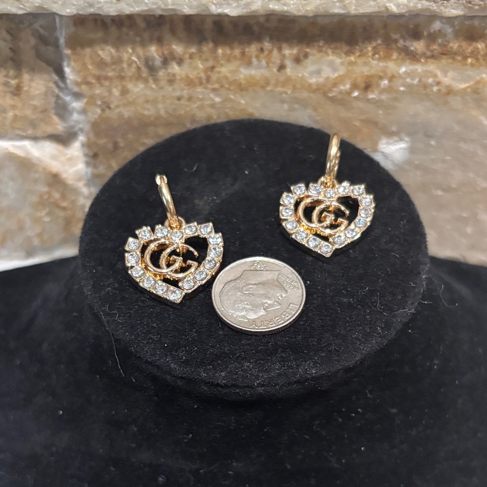 Gold & Crystal GG Heart Earrings - Picture 4 of 5